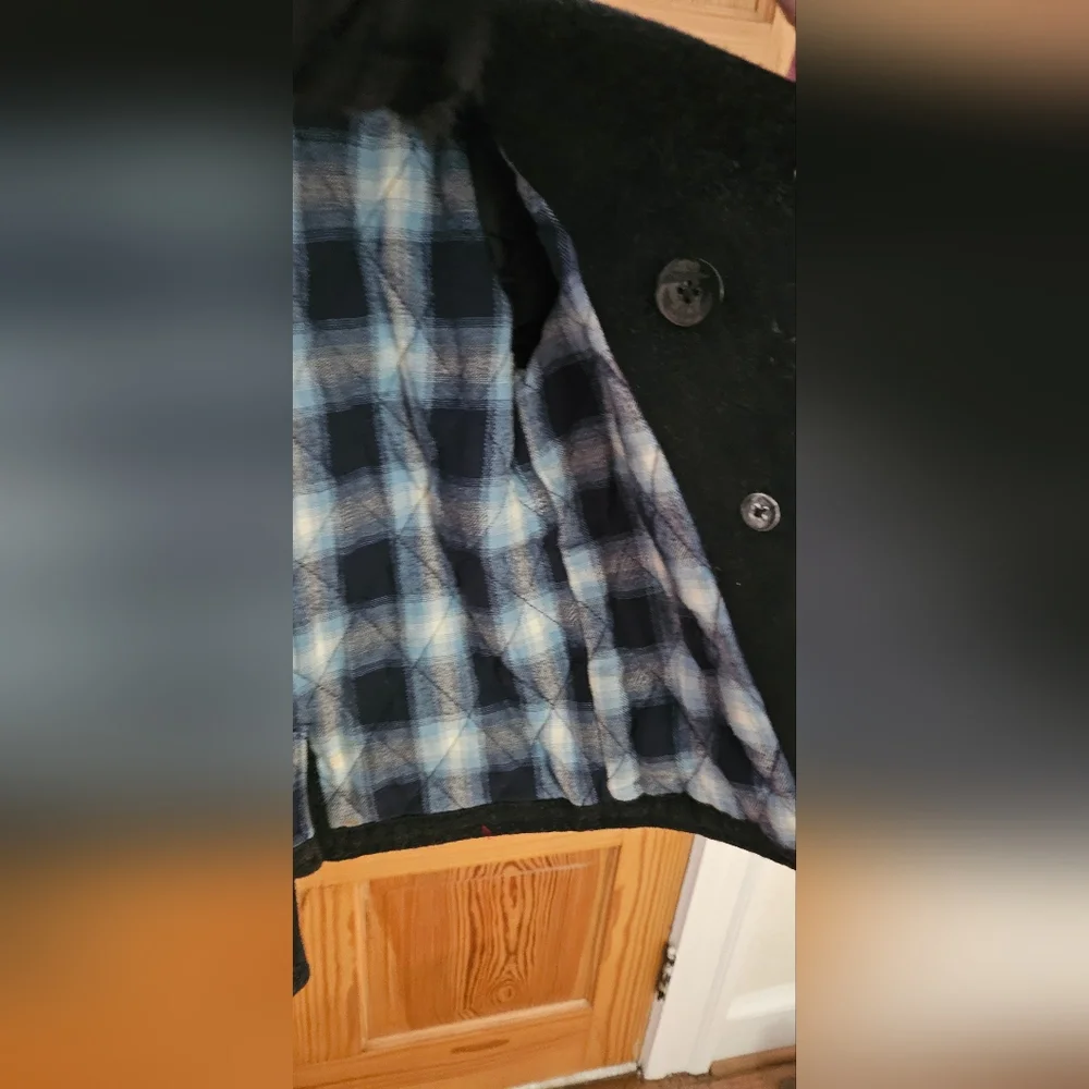 Old Navy Toddler Double Breasted Peacoat Charcoal Grey with Plaid lining